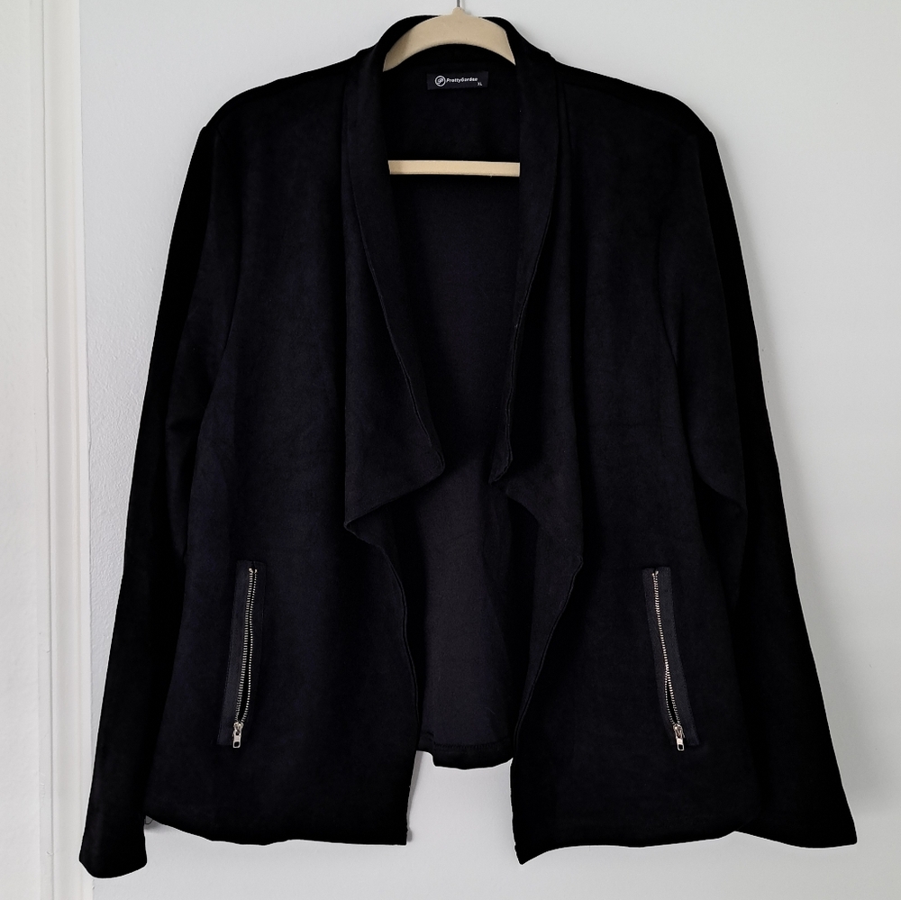 Pretty Garden Faux Suede Open Front Cropped Coat Black XL